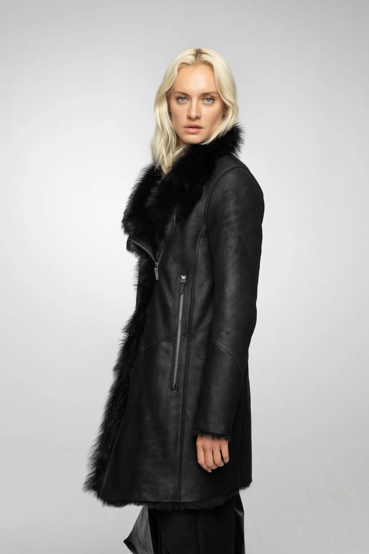 Elena -  Black Shearling Coat