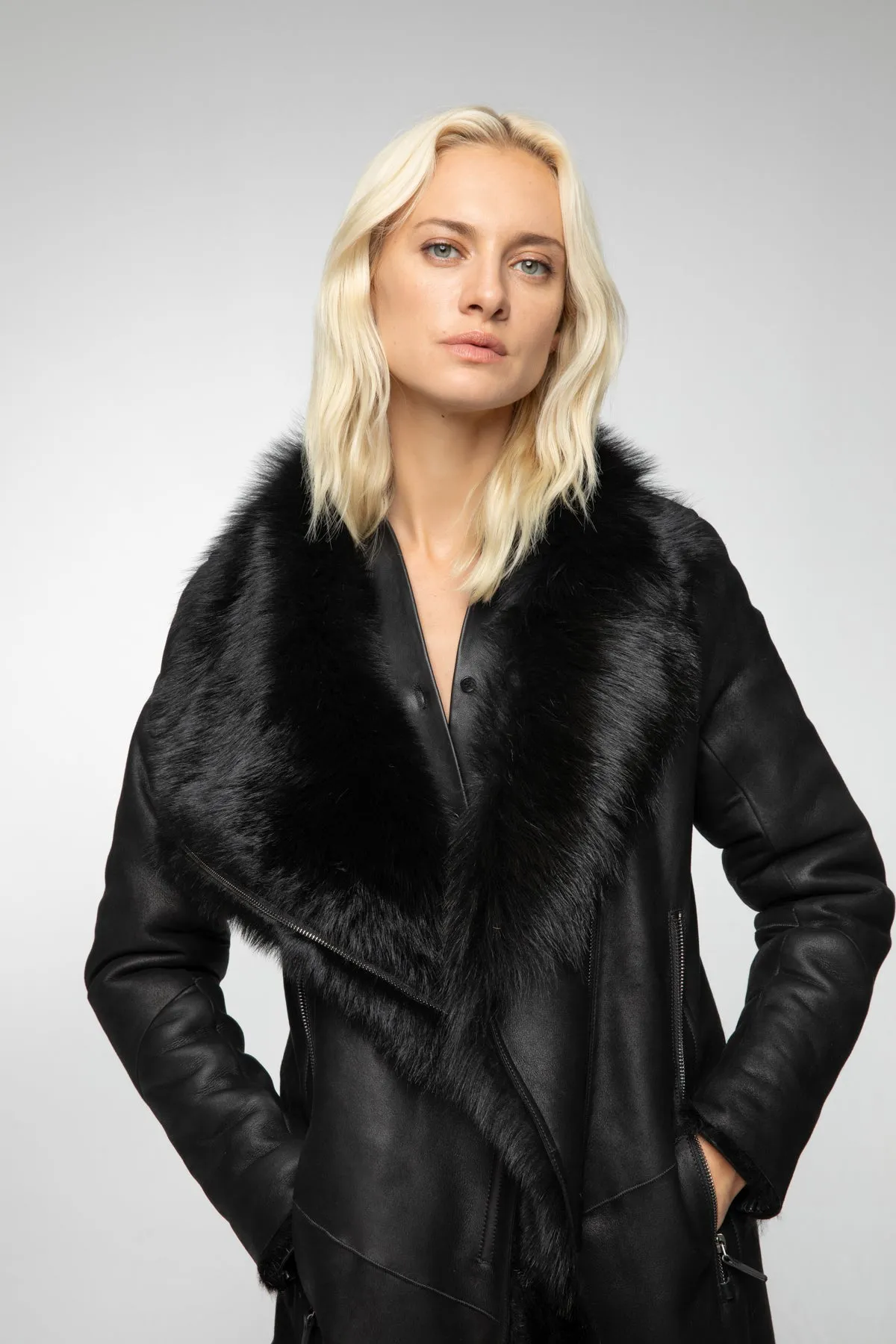 Elena -  Black Shearling Coat