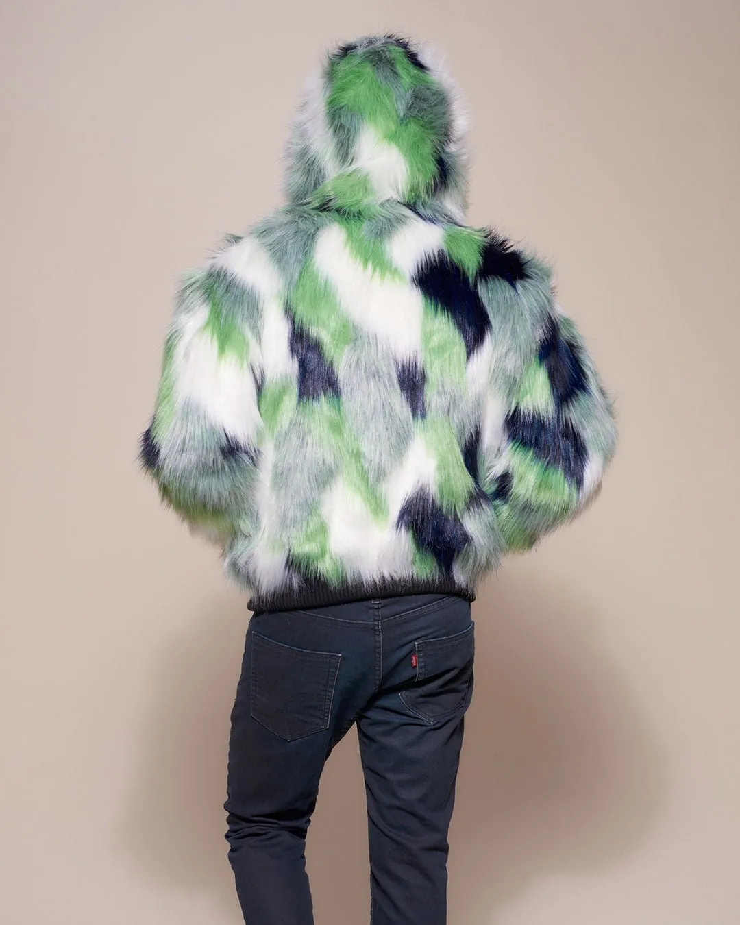 Emerald Hummingbird Hooded Faux Fur Bomber Jacket | Men's