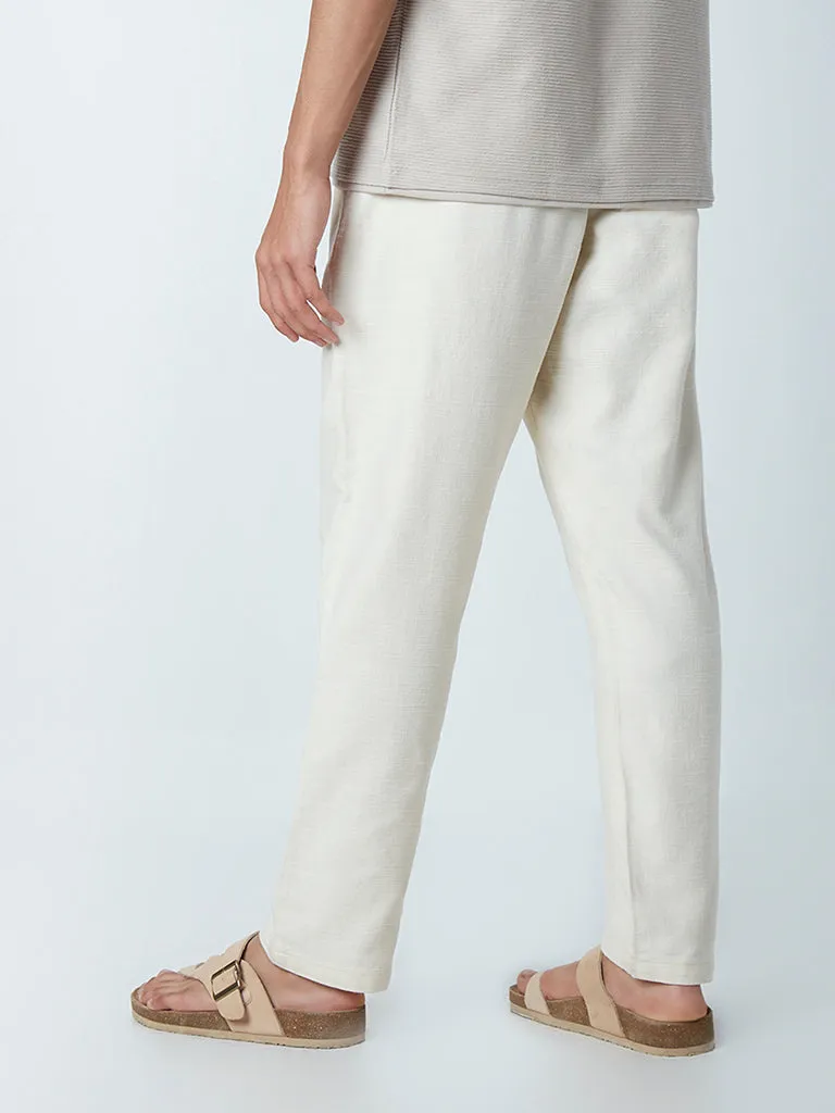 ETA Ecru Cotton Slim-Fit Mid-Rise Chinos