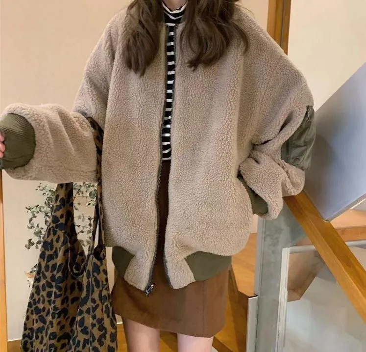 Faux Fur Double Sided Hooded Oversized Bomber Jacket