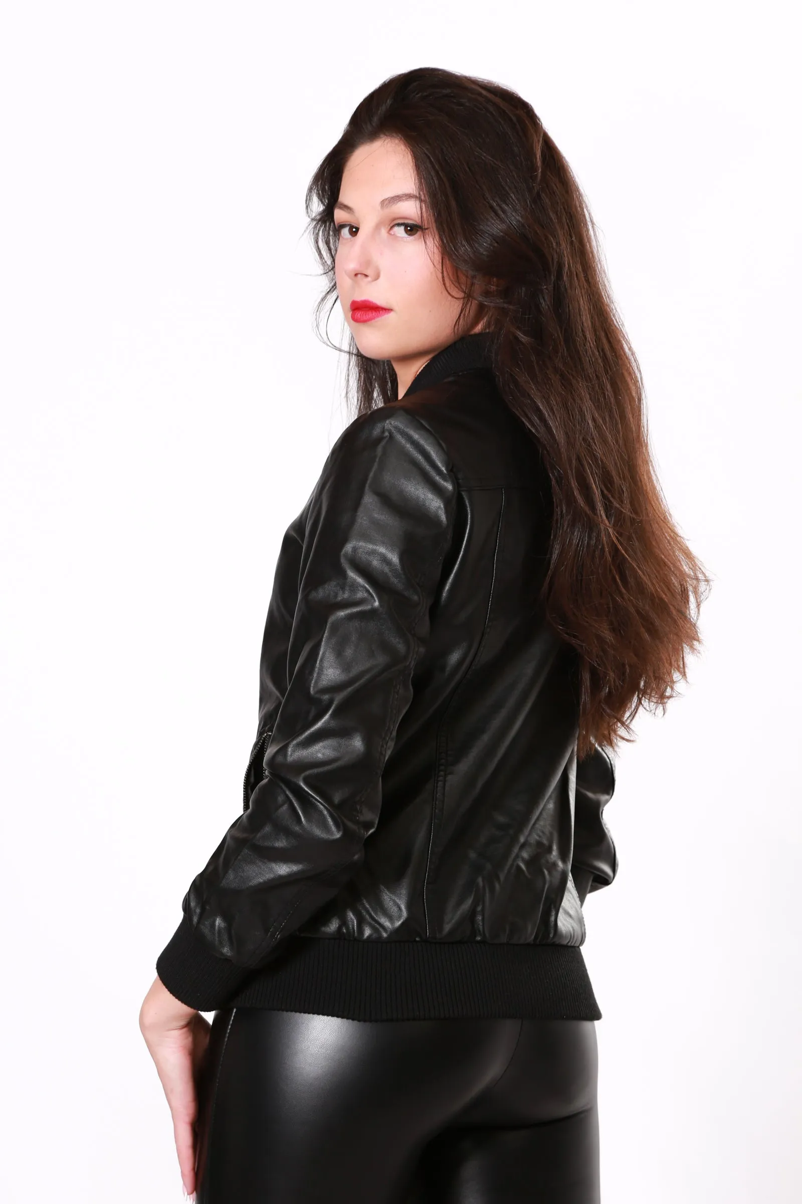 Faux leather Bomber jacket- Black