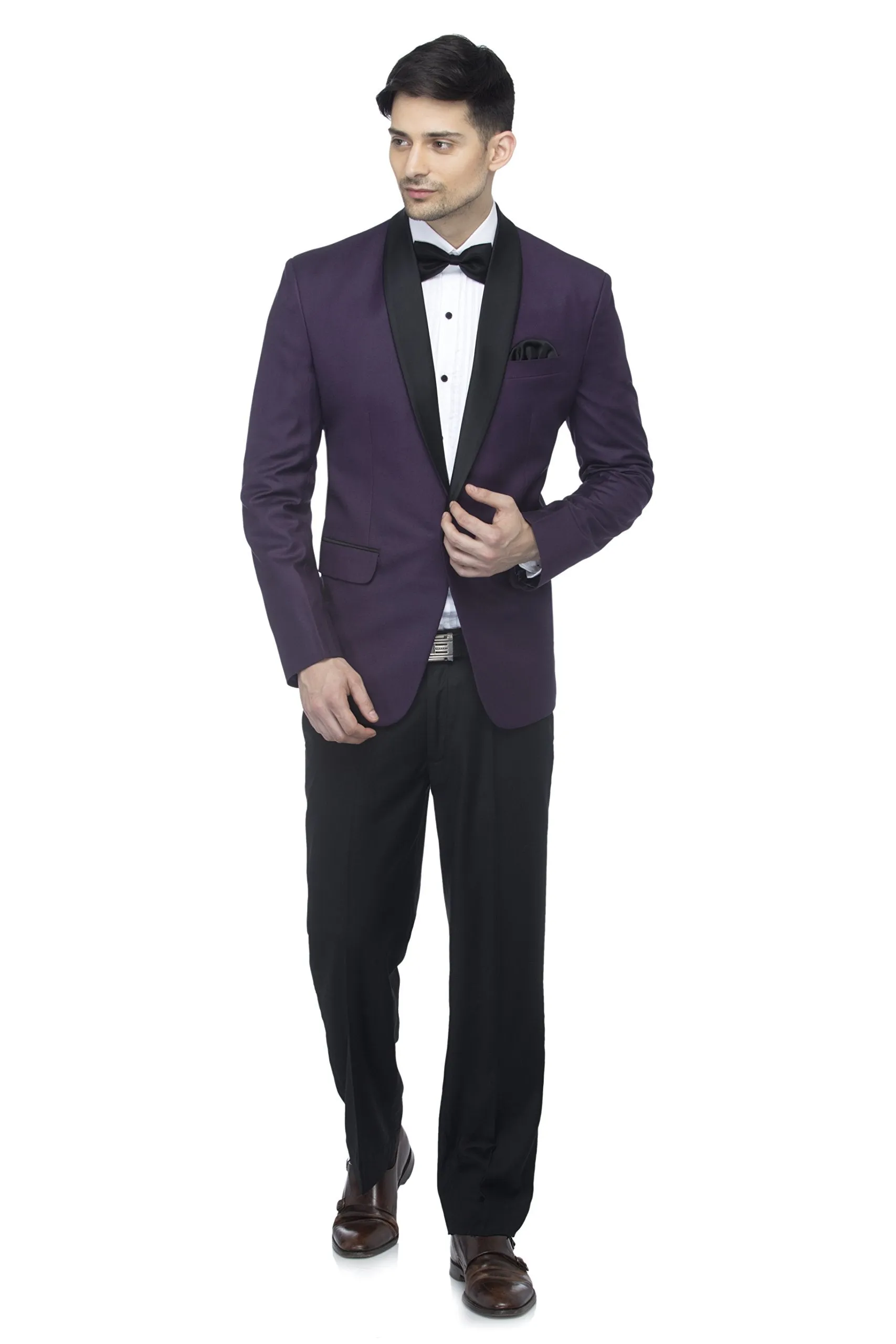 FAVOROSKI Designer Men's Slim Fit Notch Lapel Collar Tuxedo Blazer, Dark Purple 2XL