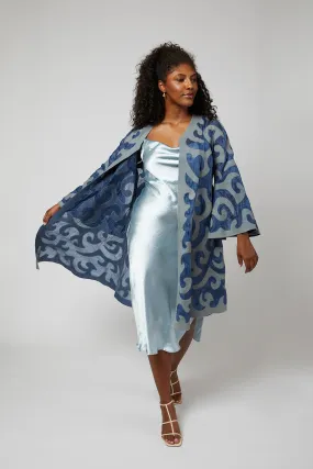 Felted Wool Swing Coat from Kyrgyzstan - Long Sleeve - Blue Grey