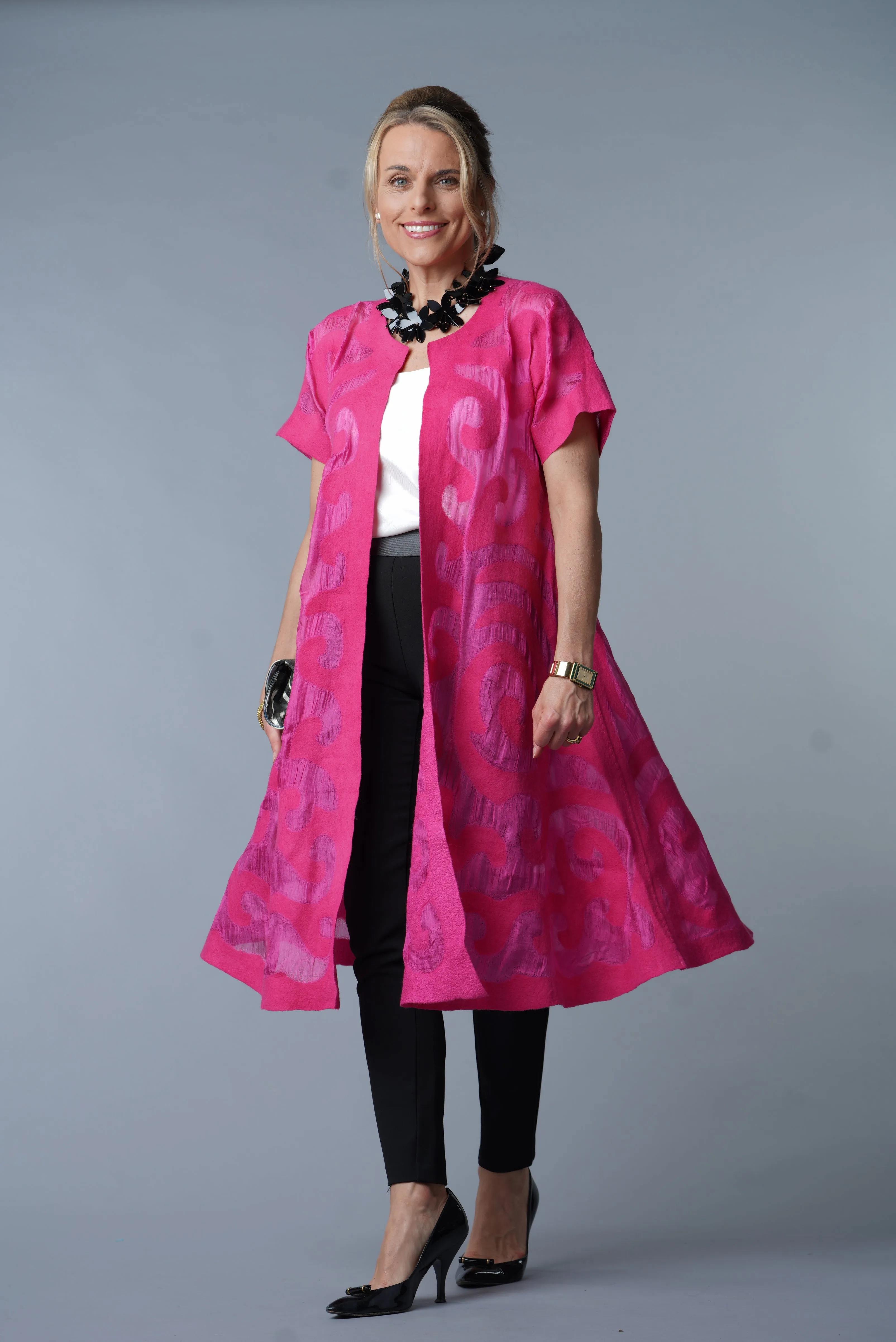 Felted Wool Swing Coat - Fuschia