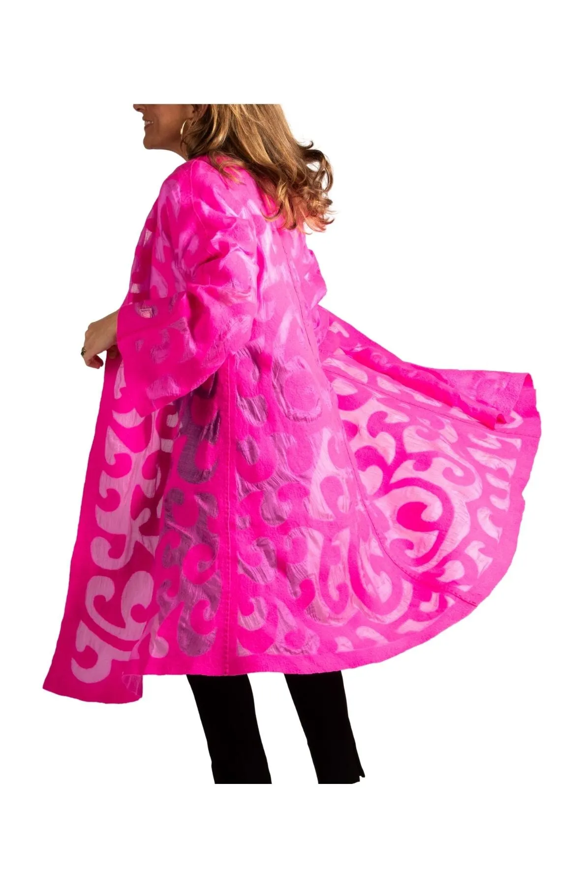 Felted Wool Swing Coat - Long Sleeve - Bright Pink