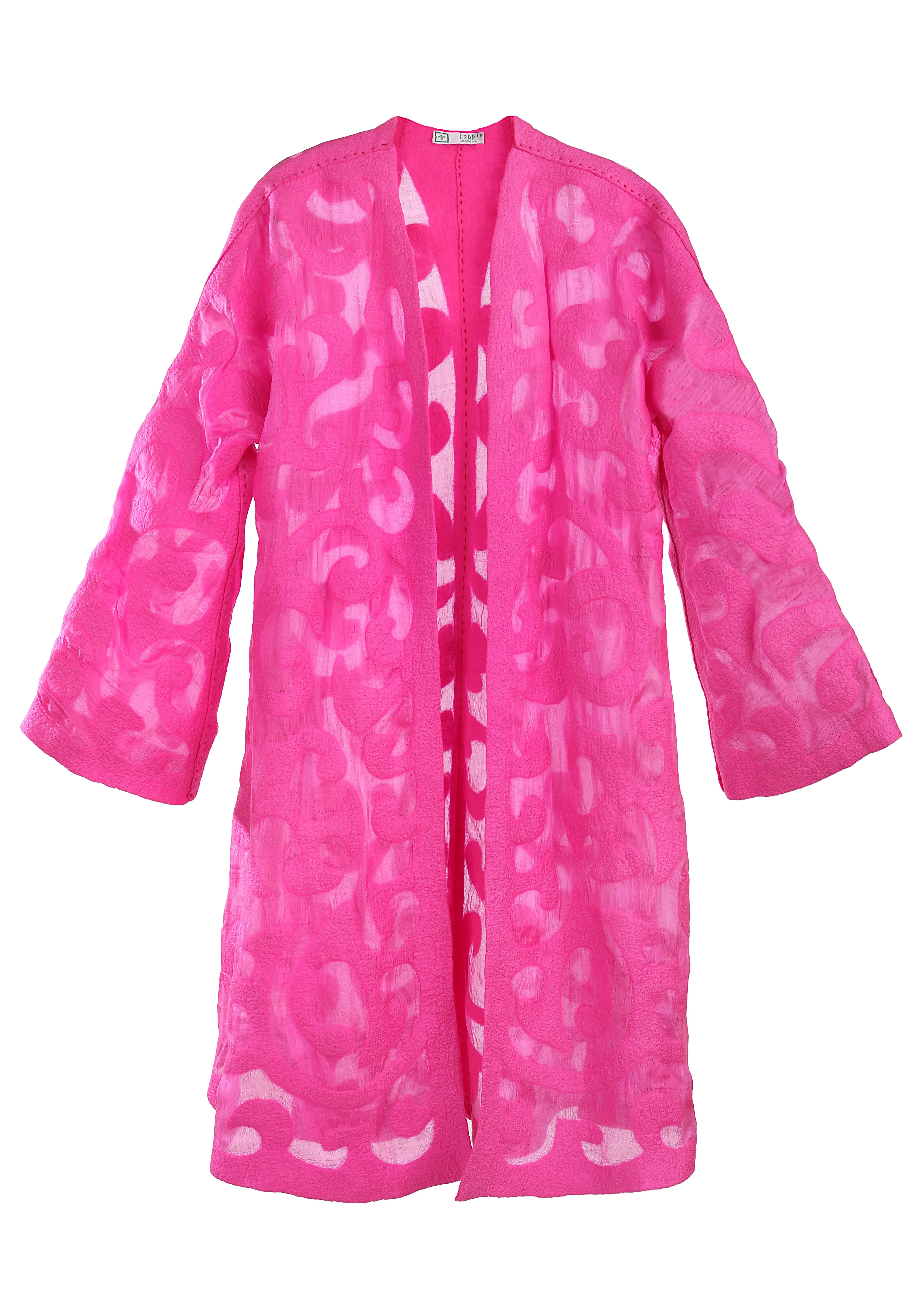 Felted Wool Swing Coat - Long Sleeve - Bright Pink