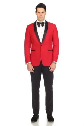 Ferrecci Men's Reno Red/Black Slim Fit Shawl Lapel 2 Piece Tuxedo Suit Set