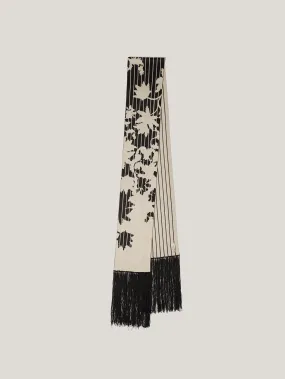 Floral Pinstripe Fringed Scarf | Monochrome