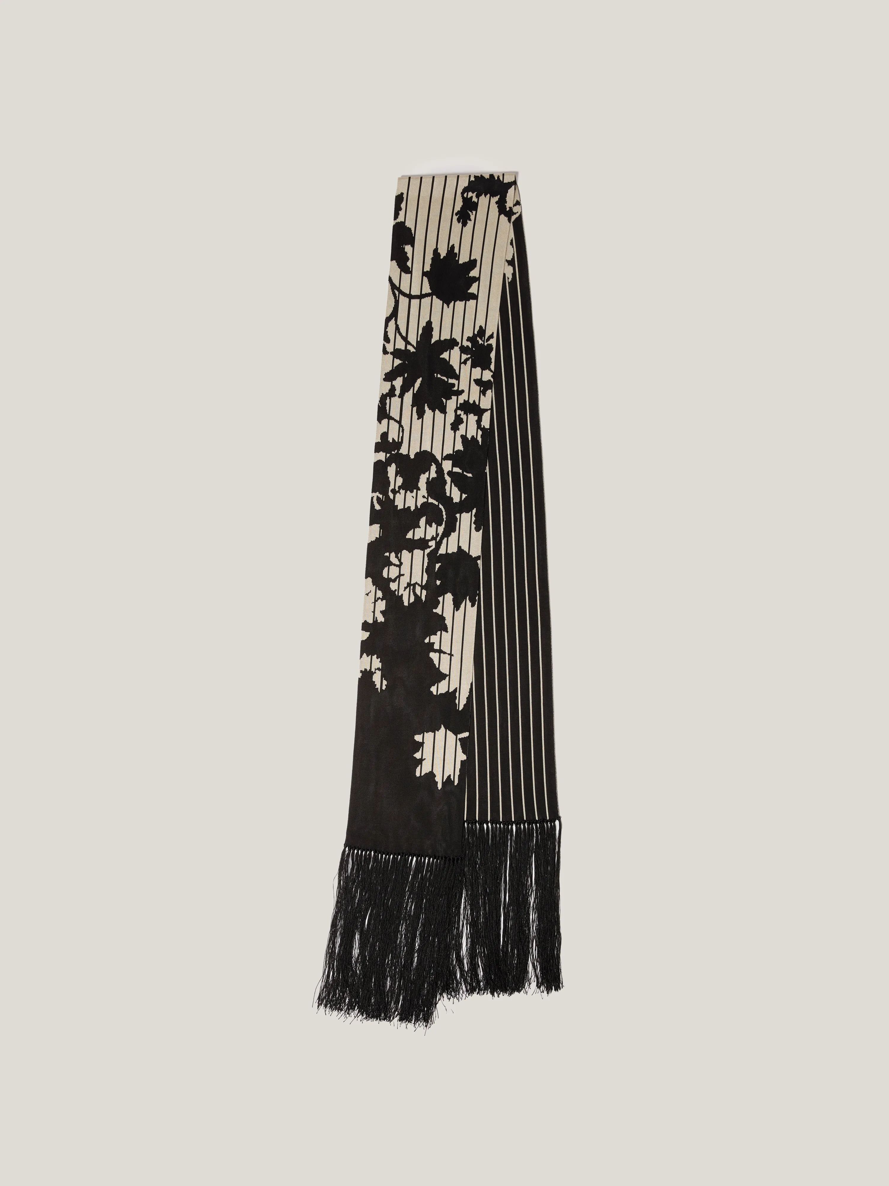 Floral Pinstripe Fringed Scarf | Monochrome