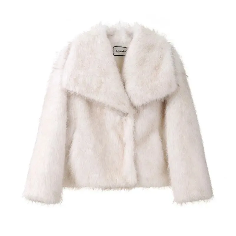 Fluffy Faux Fur Turn Down Collar Winter Jackets for Women