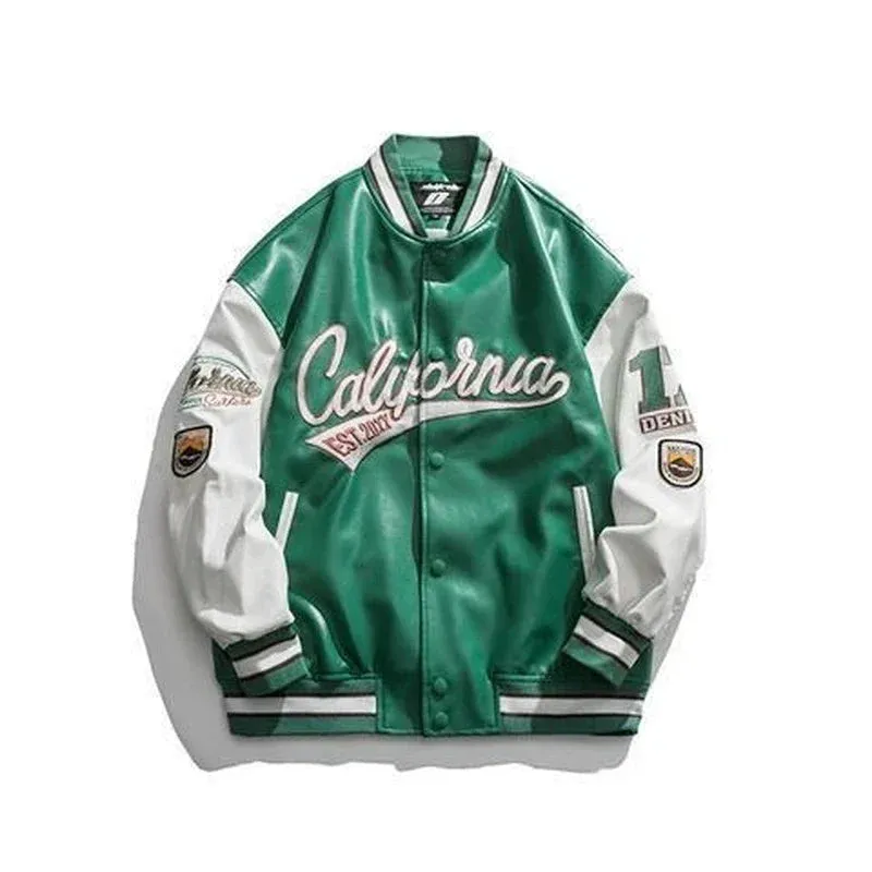 Flytonn-American stitching letter printing leather baseball uniform men's jacket for fall/winter 2021 new couple loose bomber jacket men