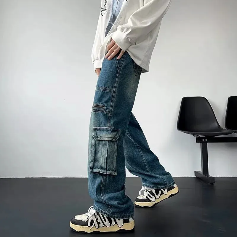 Flytonntore-Streetwear Men Outfits Tomboy Fits -90s streetwear -American Streetwear Multi-pocket Cargo Jeans For Men Y2K Vintage Wide Leg Denim Pants Hip Hop Fashion Baggy Jean Hombre Trousers