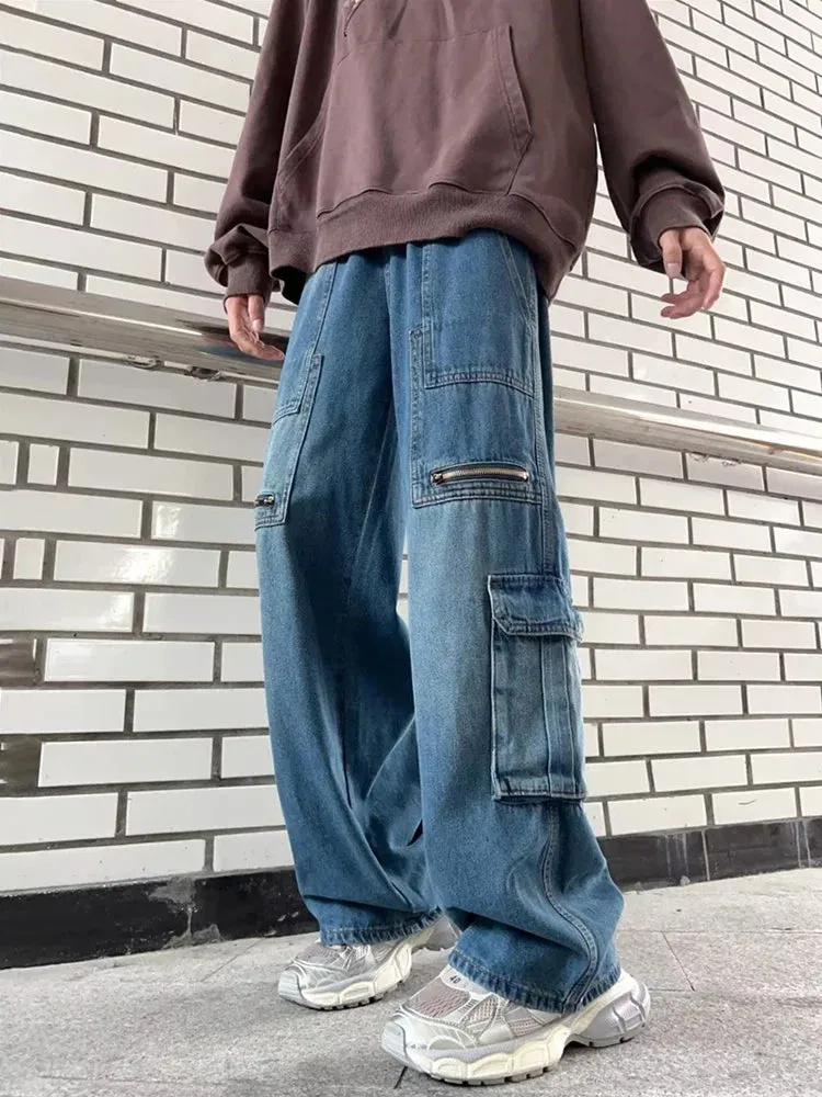 Flytonntore-Streetwear Men Outfits Tomboy Fits -90s streetwear -American Streetwear Multi-pocket Cargo Jeans For Men Y2K Vintage Wide Leg Denim Pants Hip Hop Fashion Baggy Jean Hombre Trousers