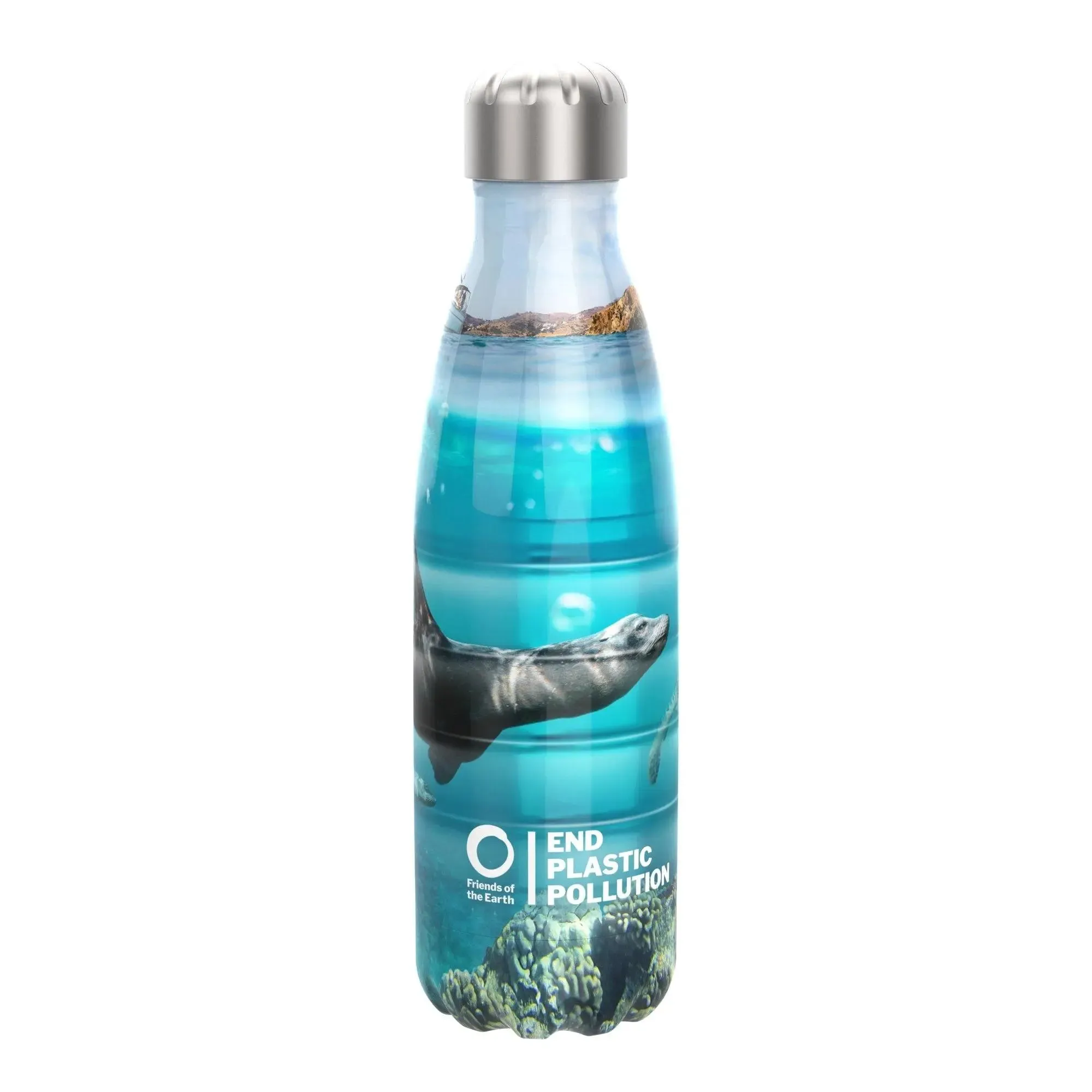 Friends Of The Earth Steel Water Bottle, Insulated, Seals, 500ml