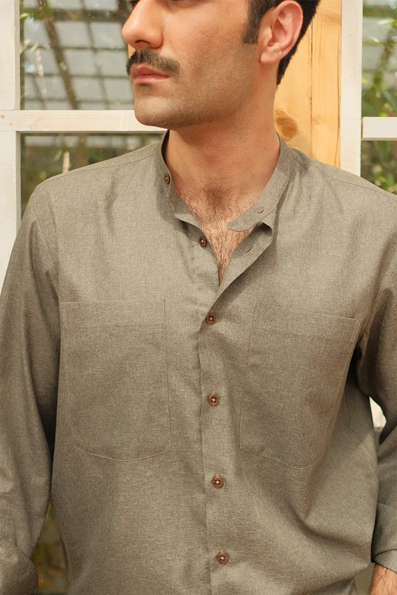 GRAY BAND COLLAR SHIRT