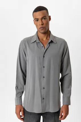 Gray Technical Tencel Fabric Men's Shirt - Wessi