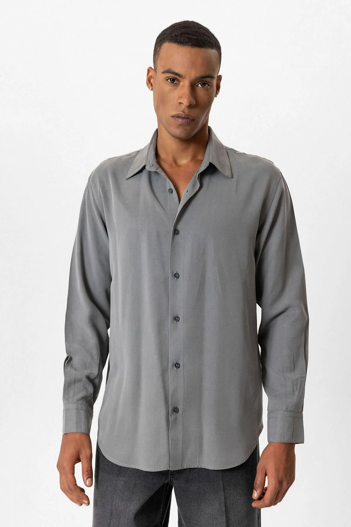 Gray Technical Tencel Fabric Men's Shirt - Wessi