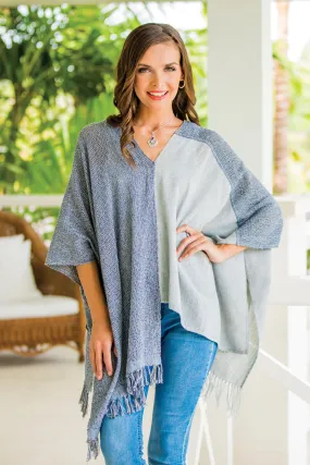 Guatemalan Handwoven Natural and Recycled Cotton Poncho - Textures of Guatemala | NOVICA