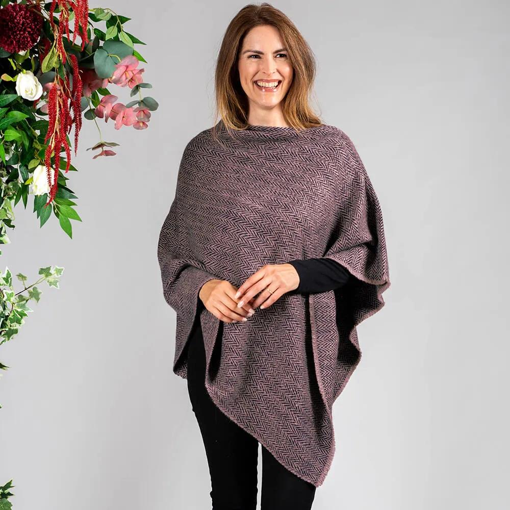 Hand Woven Burgundy & Natural Chunky Cashmere Poncho