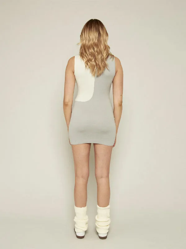 Handsy Knit Mini Dress: Grey/Cream