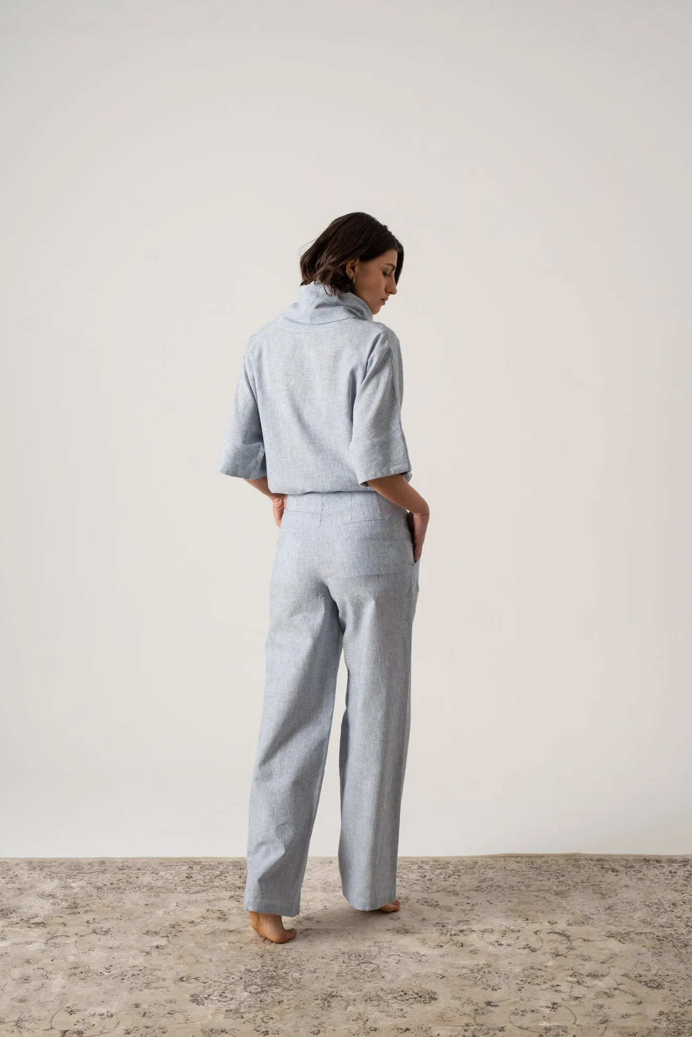 Hanne Linen Trouser French Blue Stripe