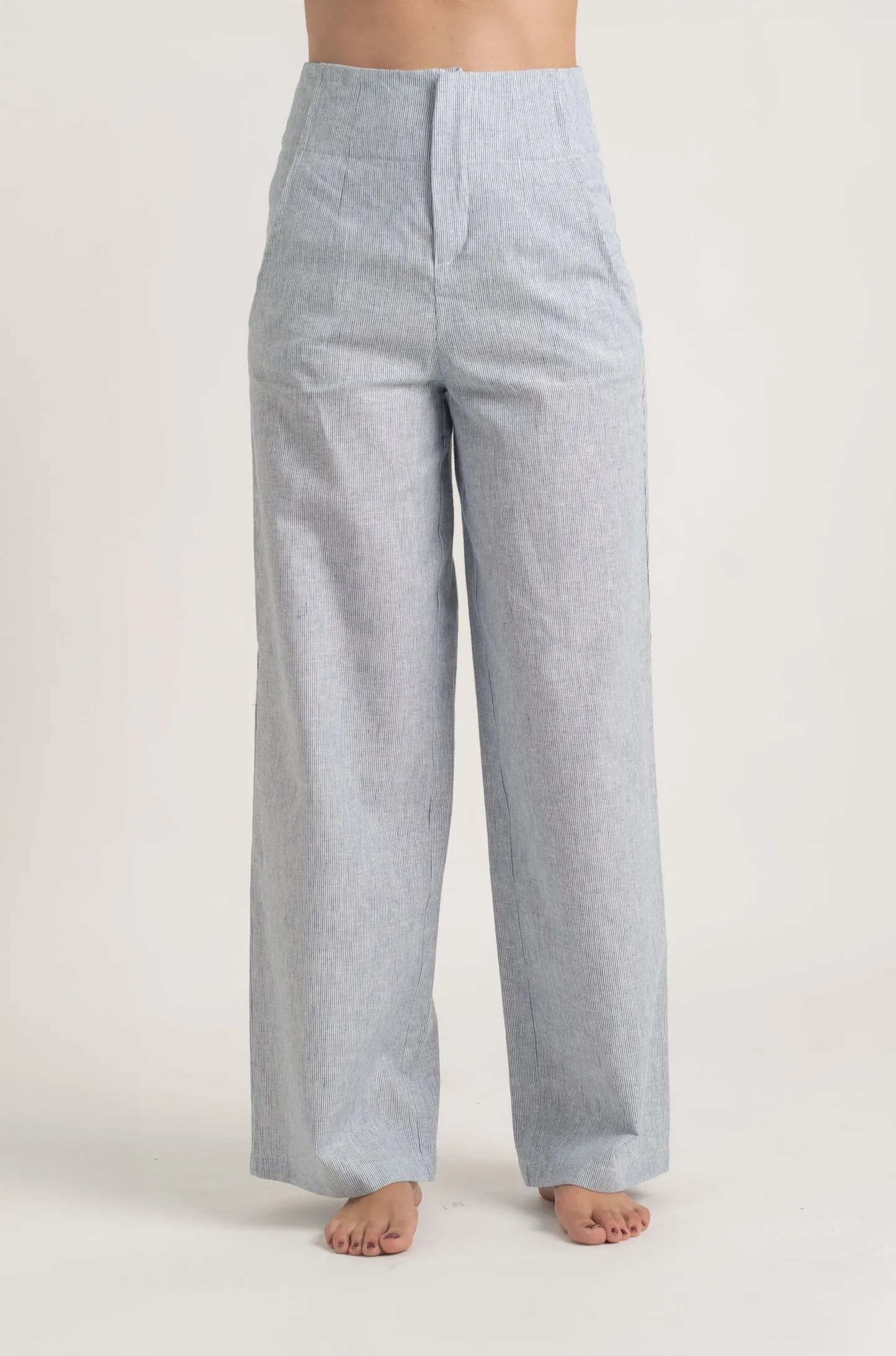 Hanne Linen Trouser French Blue Stripe