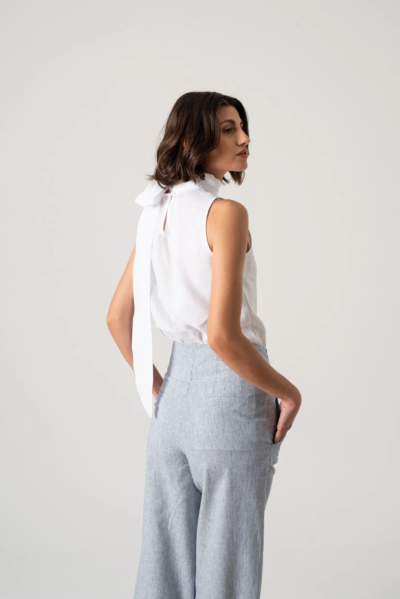 Hanne Linen Trouser French Blue Stripe