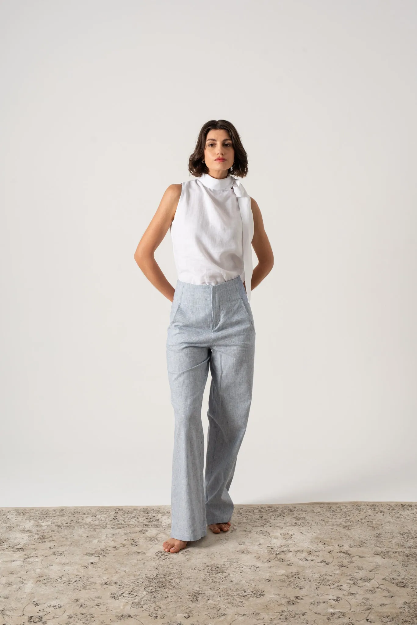 Hanne Linen Trouser French Blue Stripe