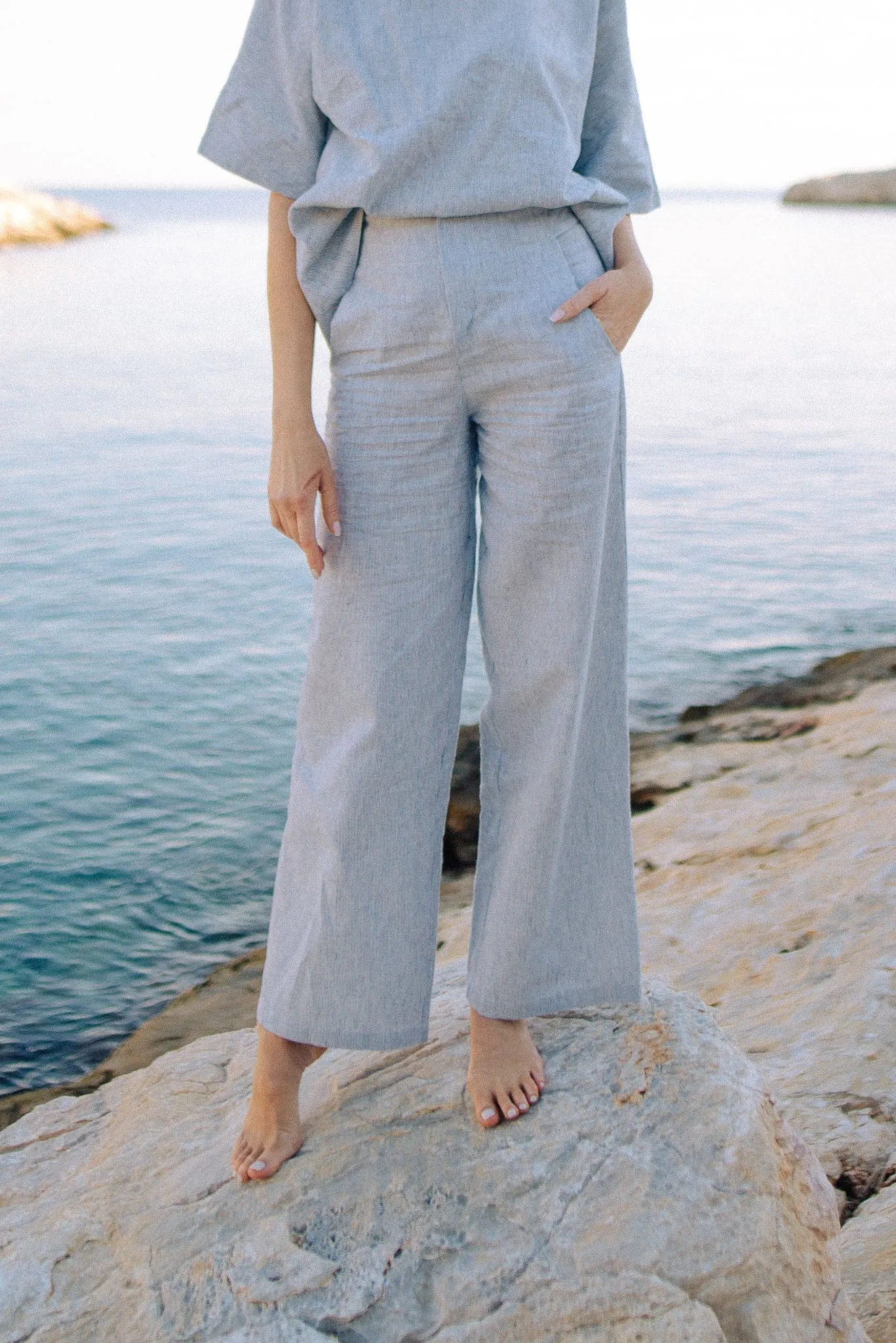 Hanne Linen Trouser French Blue Stripe