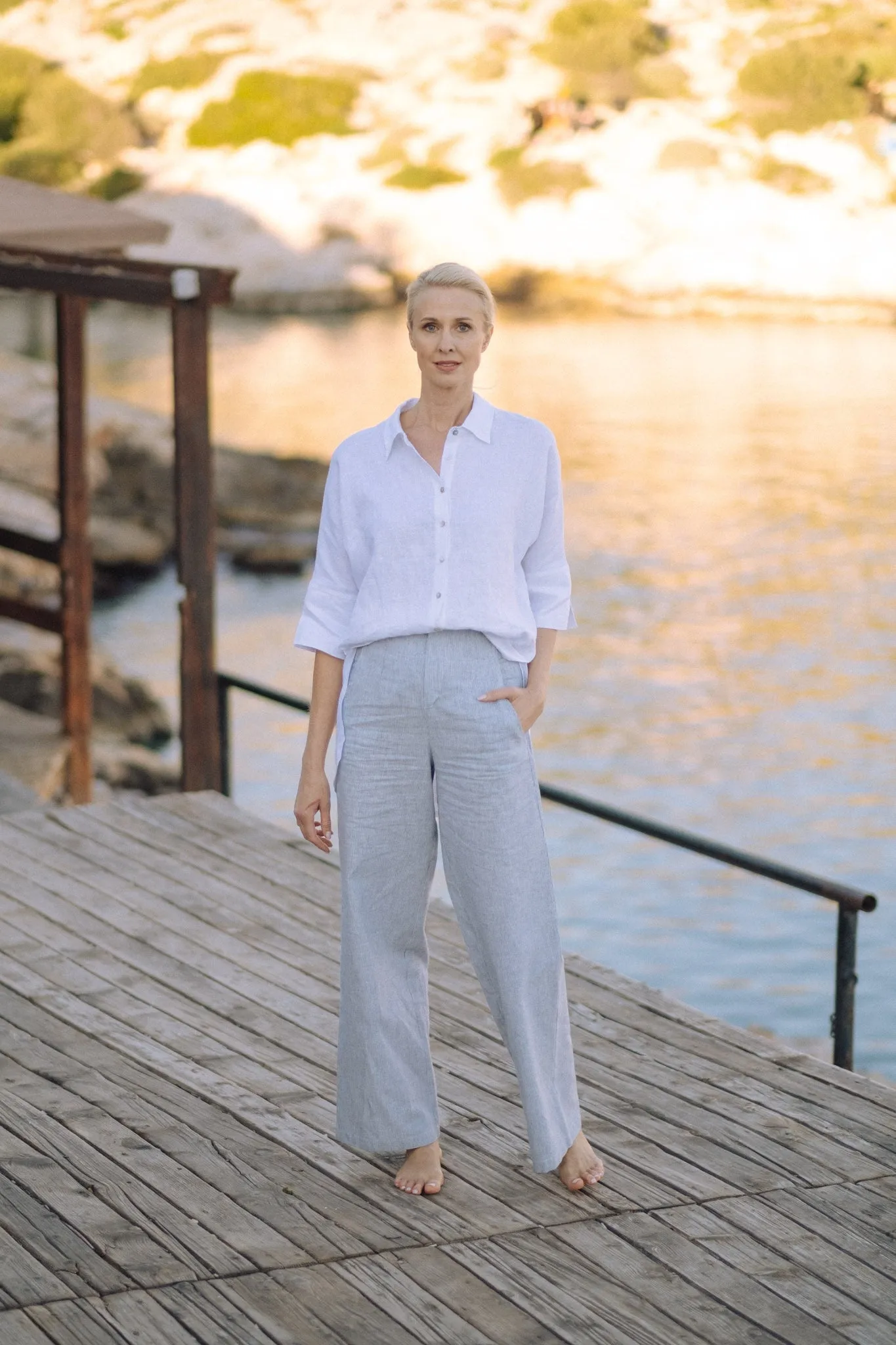 Hanne Linen Trouser French Blue Stripe