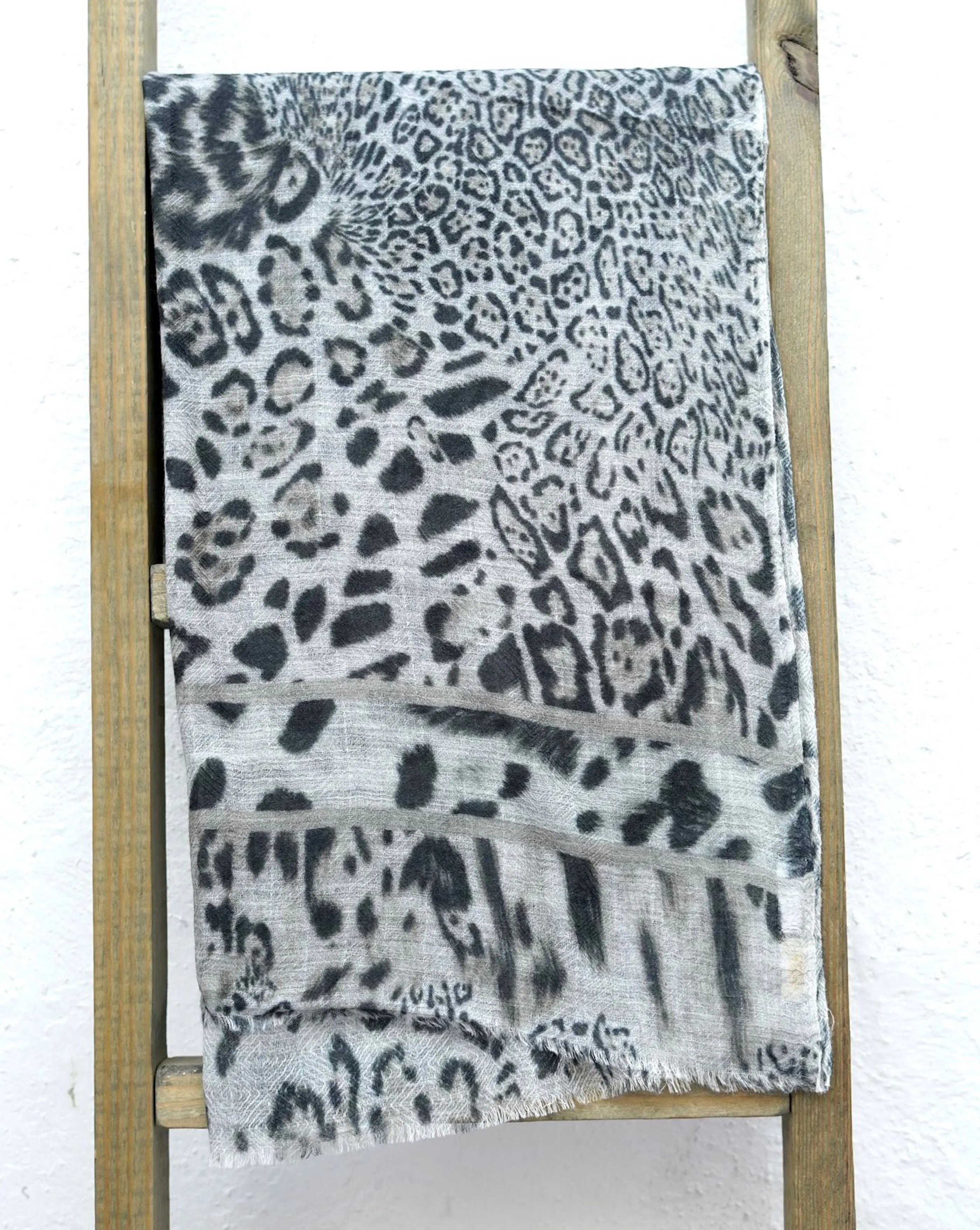 Himalayan Leopard Print Wool Scarf/Wrap Grey