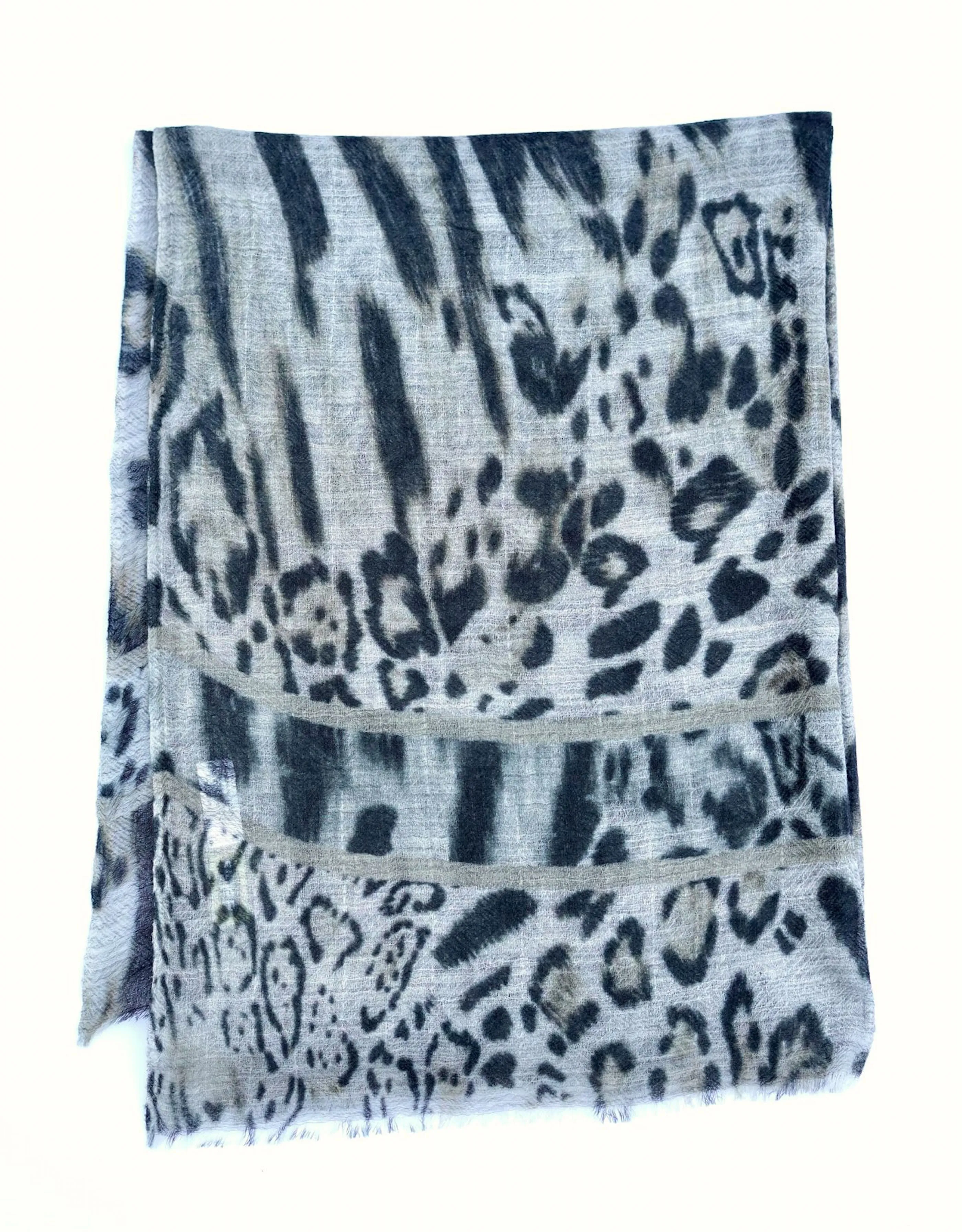 Himalayan Leopard Print Wool Scarf/Wrap Grey