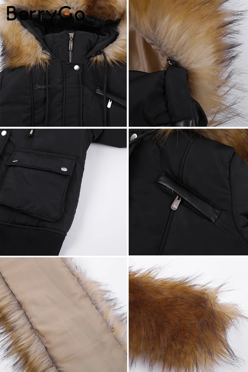 Hooded Fur Waist Length Zipper Front Bomber Jacket in 3 Colours