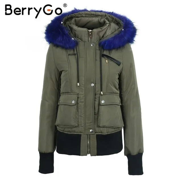 Hooded Fur Waist Length Zipper Front Bomber Jacket in 3 Colours