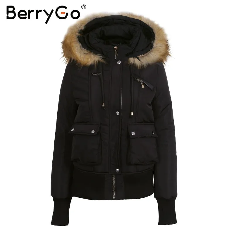 Hooded Fur Waist Length Zipper Front Bomber Jacket in 3 Colours