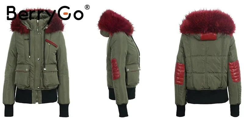 Hooded Fur Waist Length Zipper Front Bomber Jacket in 3 Colours