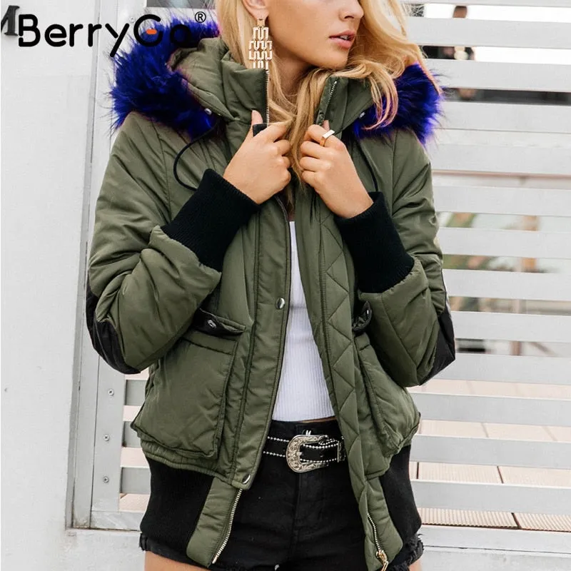 Hooded Fur Waist Length Zipper Front Bomber Jacket in 3 Colours