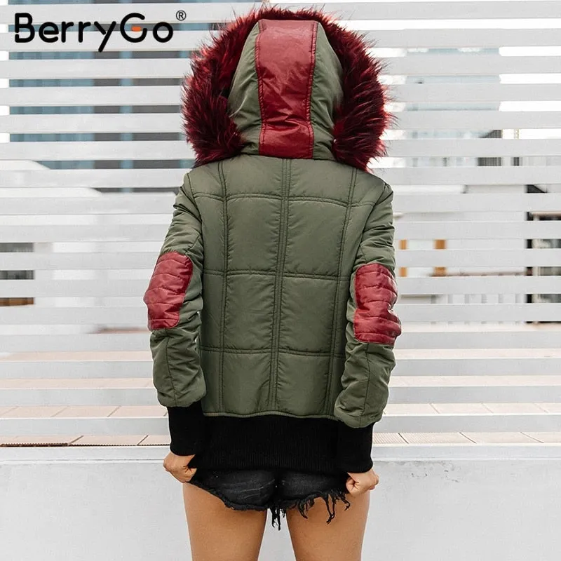 Hooded Fur Waist Length Zipper Front Bomber Jacket in 3 Colours