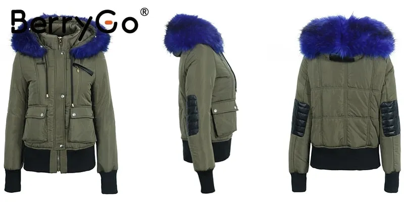 Hooded Fur Waist Length Zipper Front Bomber Jacket in 3 Colours