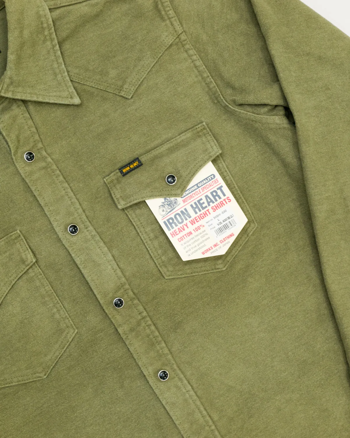 IHSH-330-ODG - 9oz Raised Whipcord Western Shirt - Olive Drab Green