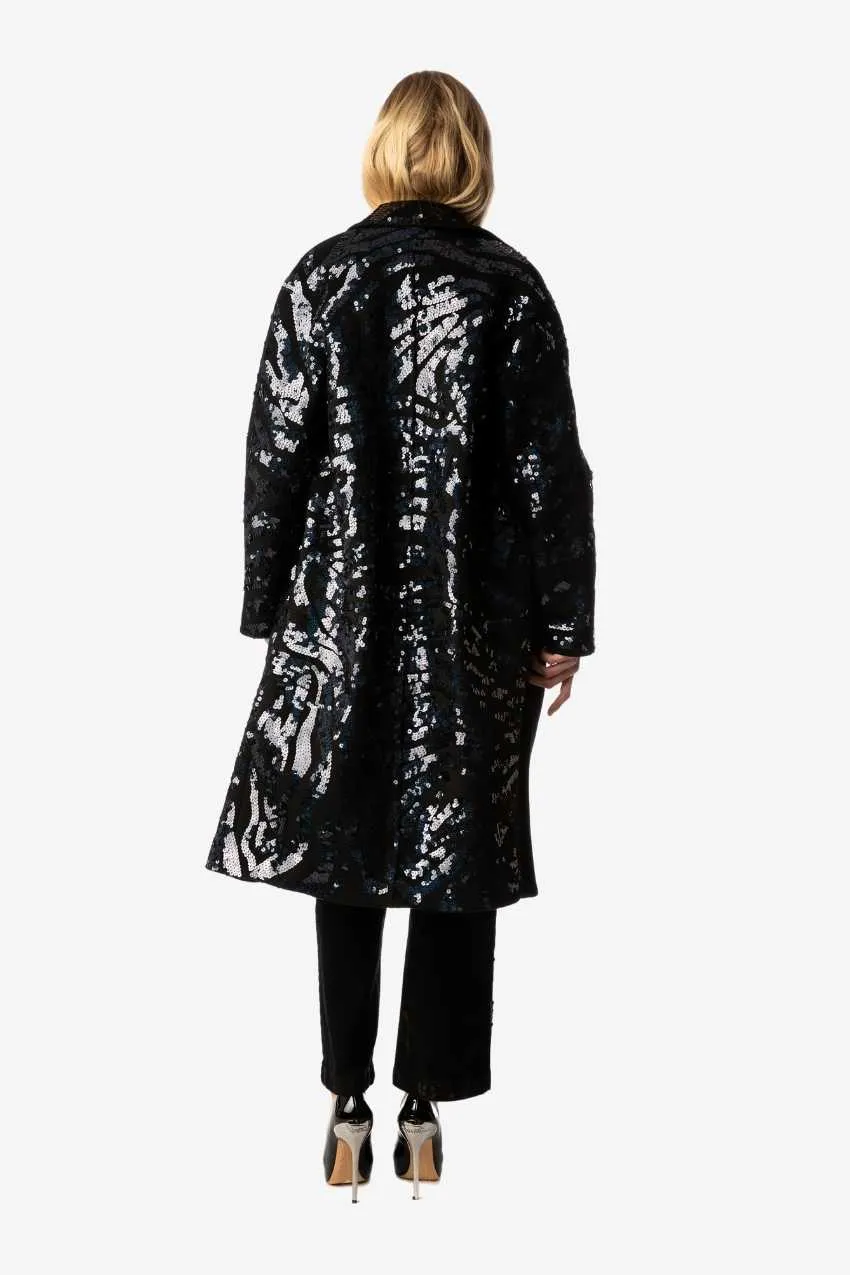 Indigo Sequin Tiger Wool Coat