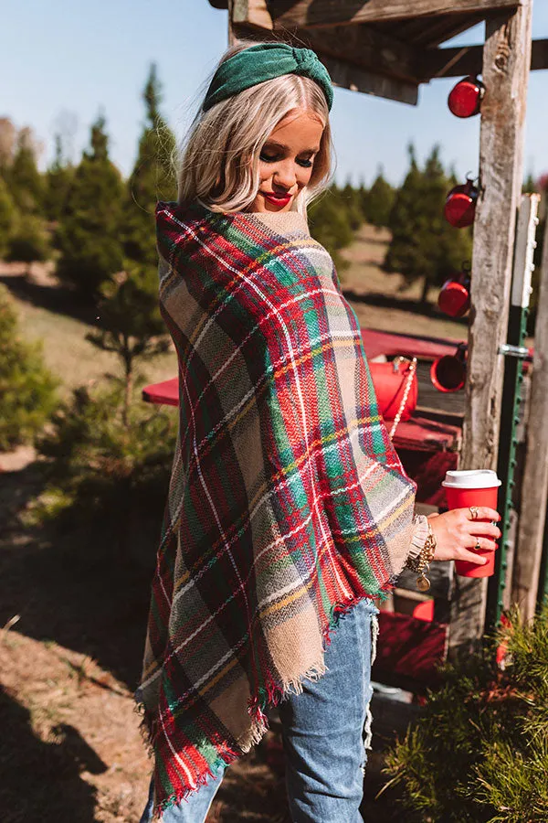 Infinitely Cozy Plaid Poncho in Khaki