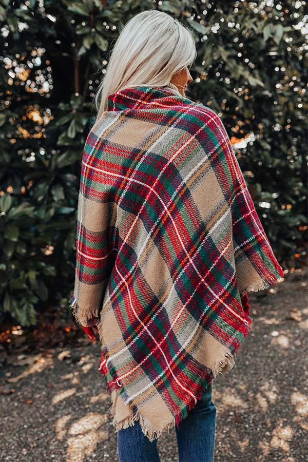 Infinitely Cozy Plaid Poncho in Khaki