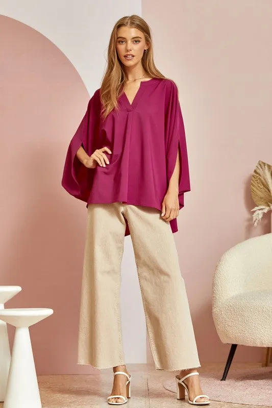 Isaiah Split Neck Poncho Sleeve Blouse Top *FINAL SALE*