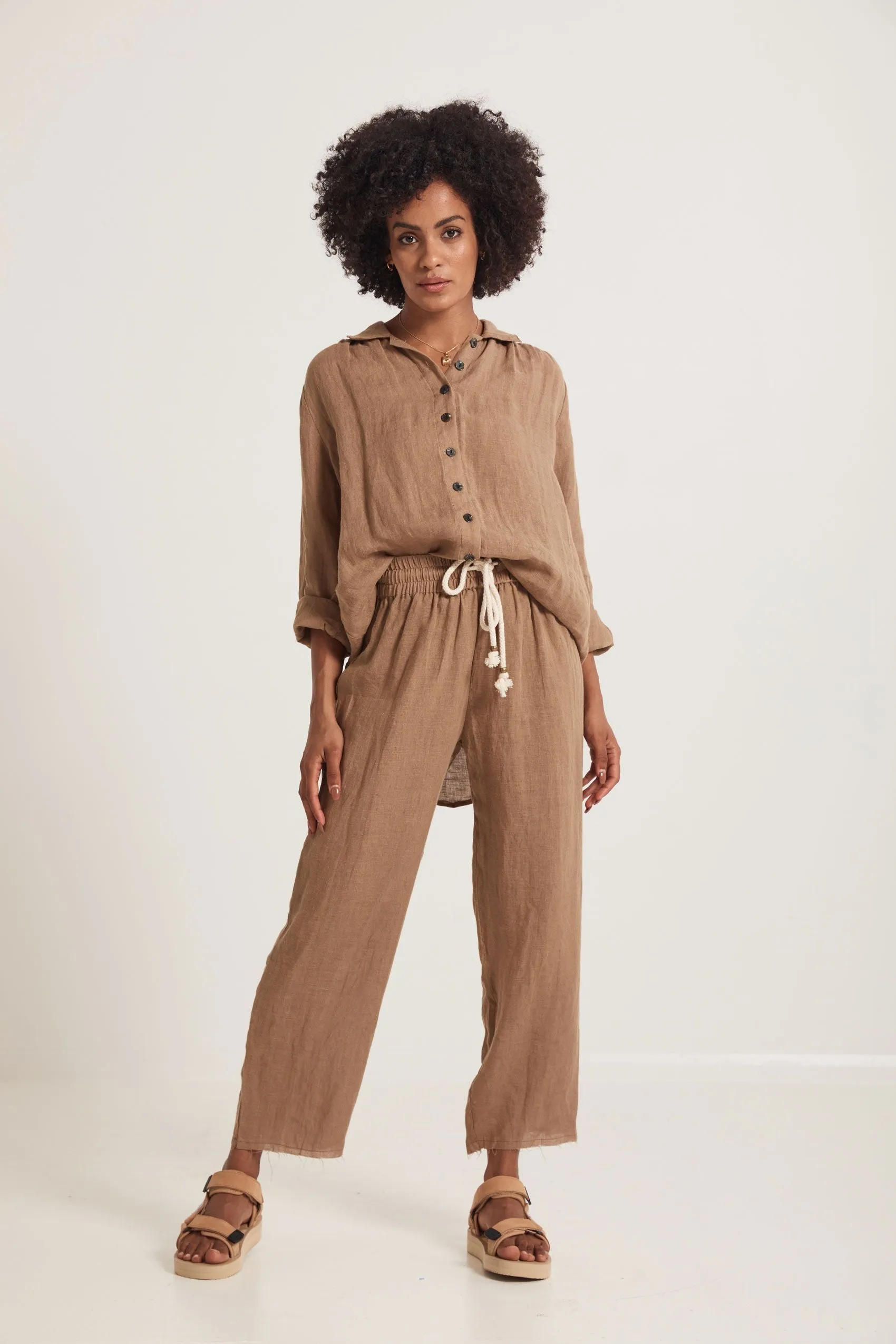 Jane Linen Pant in Biscuit