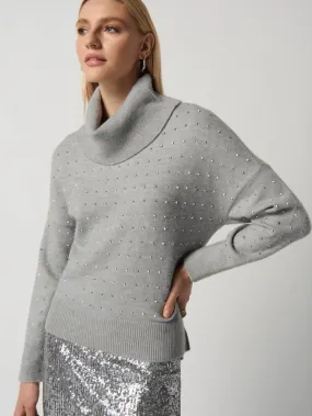 Joseph Ribkoff Cowl Neck Jumper In Light Grey With Sequin Detail 234909 2399