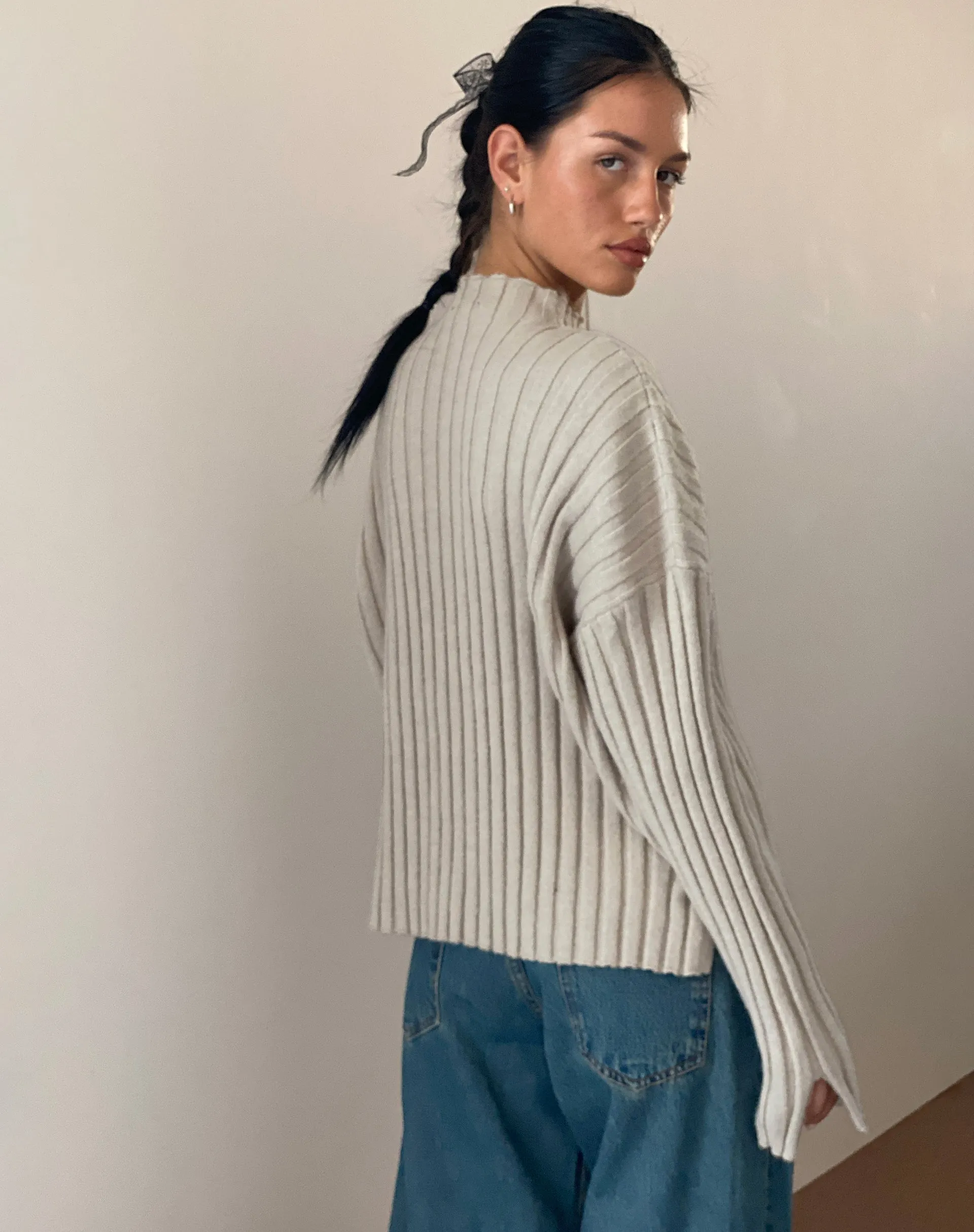 Judah Oversized Chunky Rib Knit Jumper in Ecru