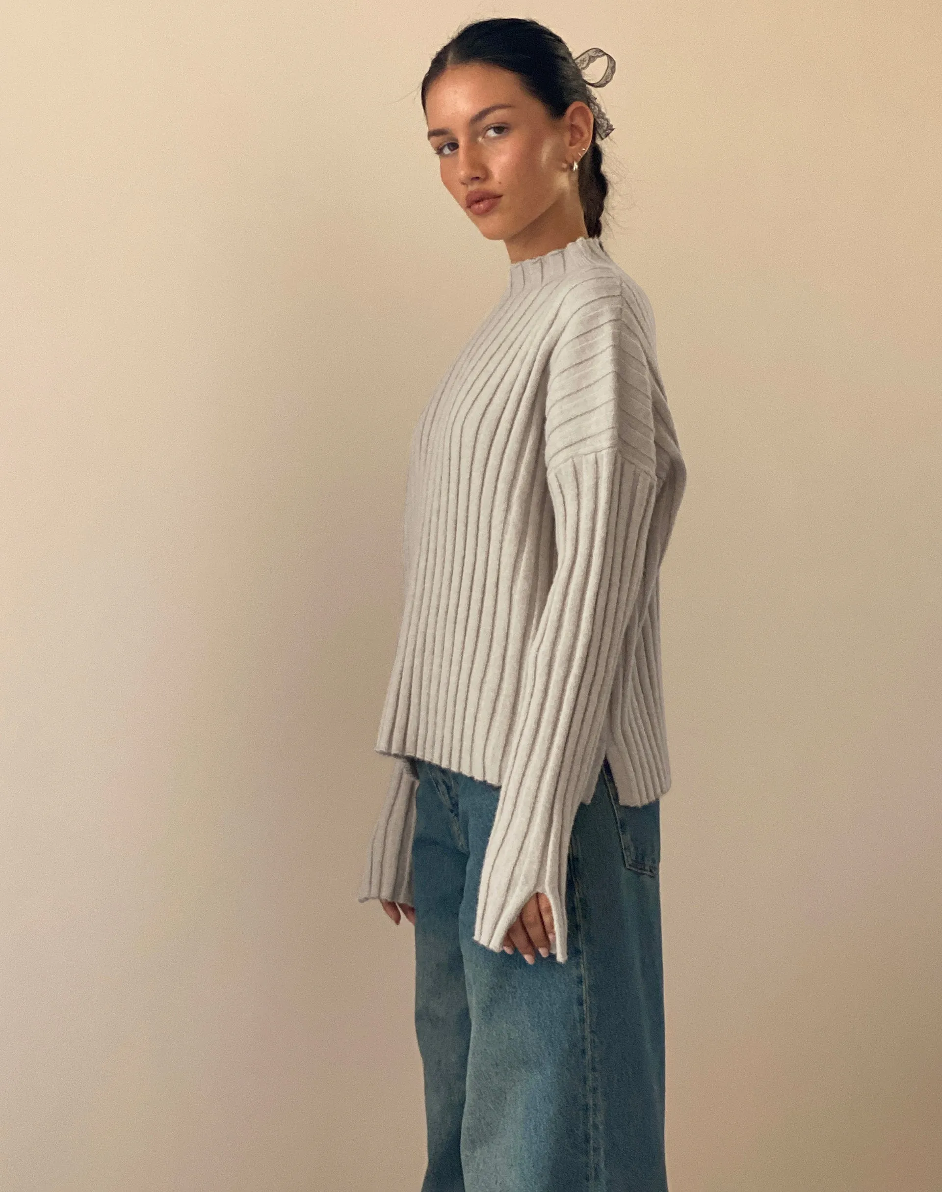 Judah Oversized Chunky Rib Knit Jumper in Ecru