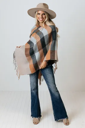 Key To Cozy Plaid Poncho In Light Pumpkin